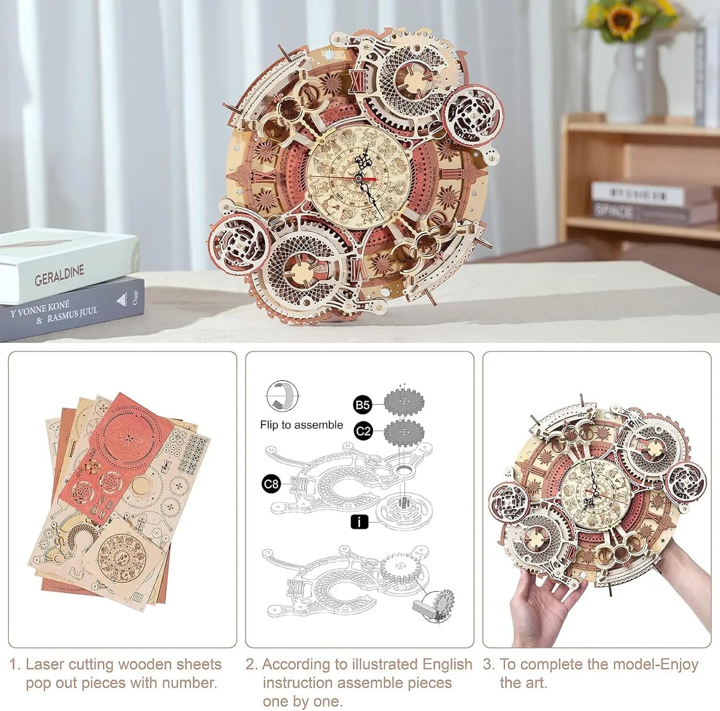 Robotime ROKR Zodiac Wall Clock 3d Wooden Puzzle Model