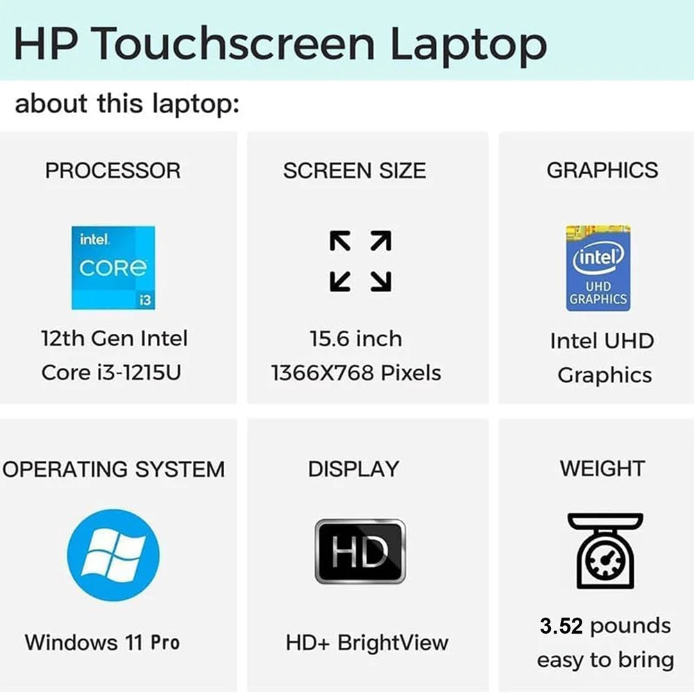 HP Business Laptop,15.6" Touchscreen Laptop,Intel Core i3-1215U