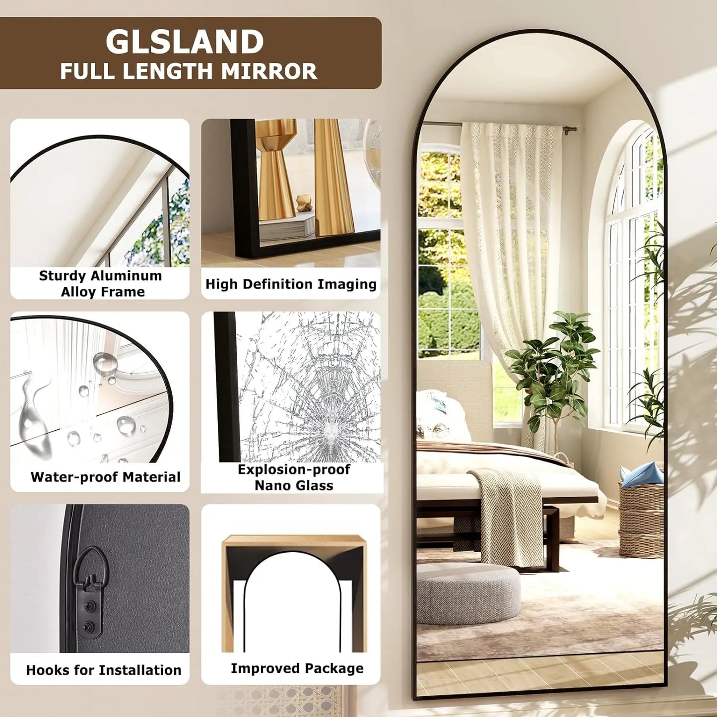 21x64 inch Arched Full Length Mirror-HD-Full Mirror