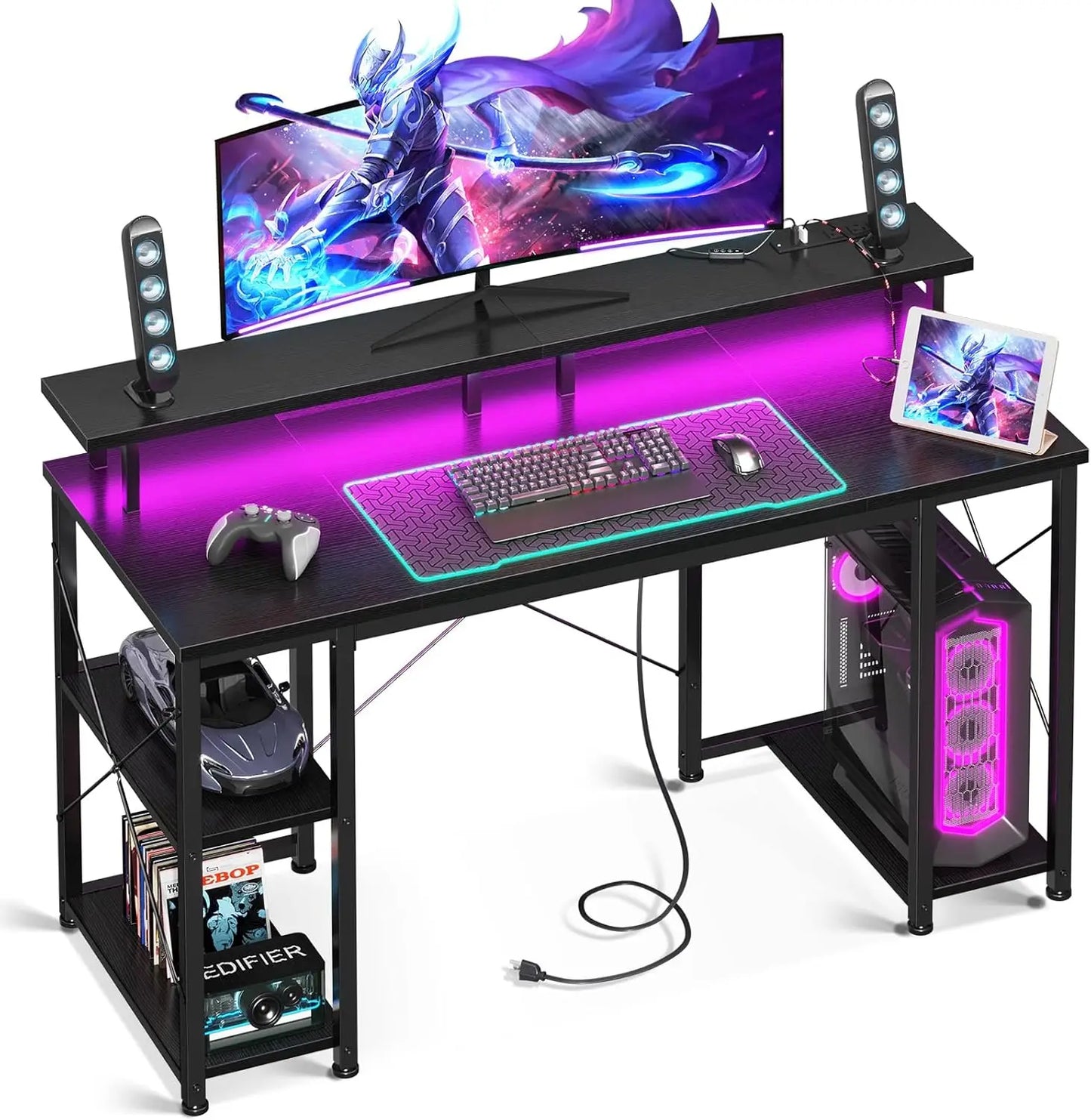 48 inch Gaming Desk with LED Lights & Power Outlets