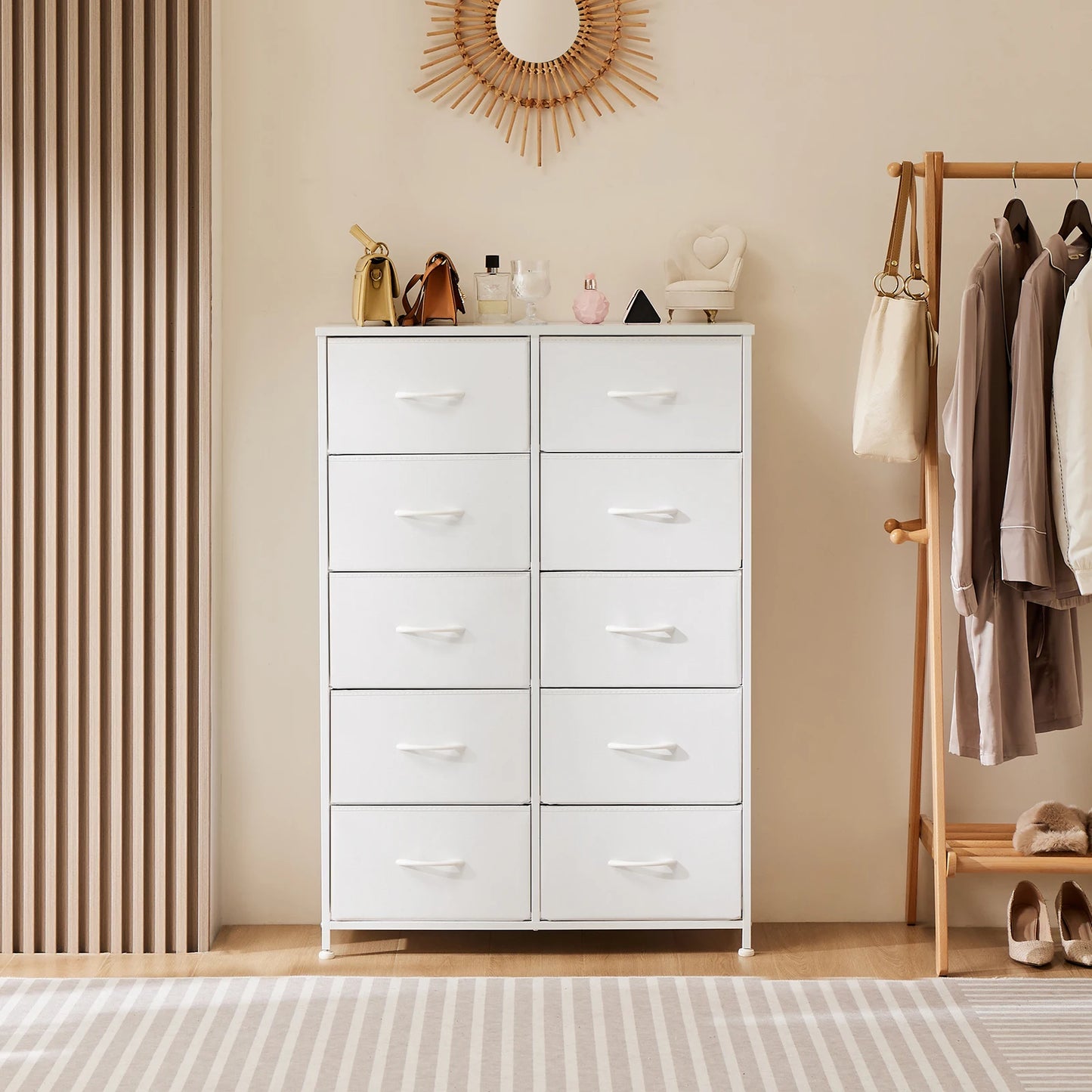 Bedside Table For Bedroom, 10 Fabric Drawers Wardrobe Closet