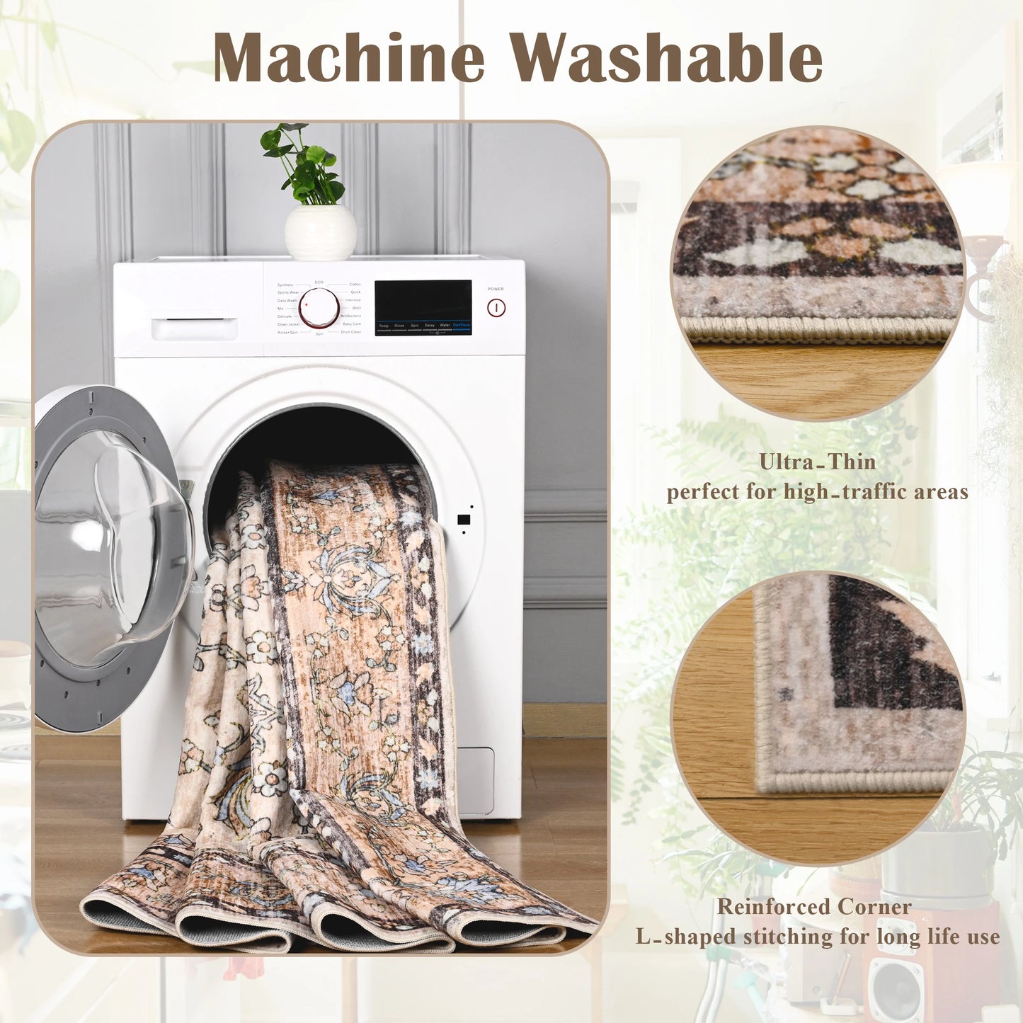 Area Vintage Rug, Machine Washable, Non-Slip Carpet