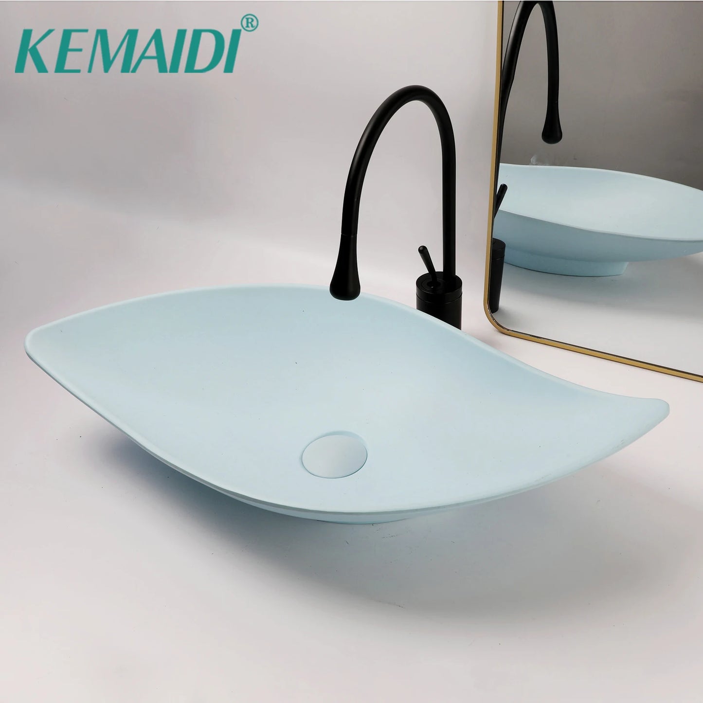 KEMAIDI Bathroom Basin Sink Set Blue Vessel Sink Faucet Combo