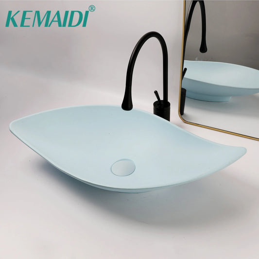 KEMAIDI Bathroom Basin Sink Set Blue Vessel Sink Faucet Combo