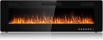 72 Inch Linear Electric Fireplace, Recessed Wall Mounted Fireplace