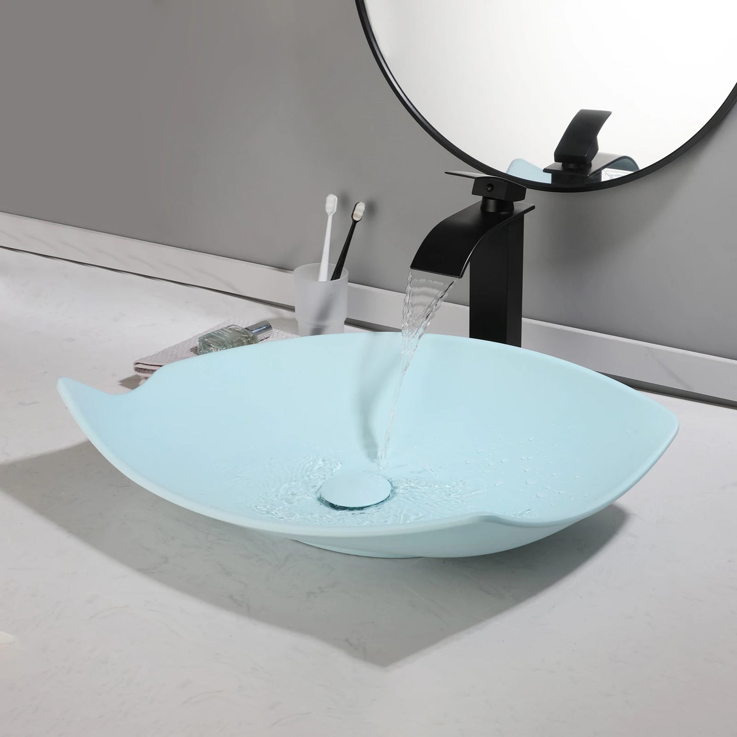 KEMAIDI Bathroom Basin Sink Set Blue Vessel Sink Faucet Combo