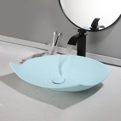 KEMAIDI Bathroom Basin Sink Set Blue Vessel Sink Faucet Combo