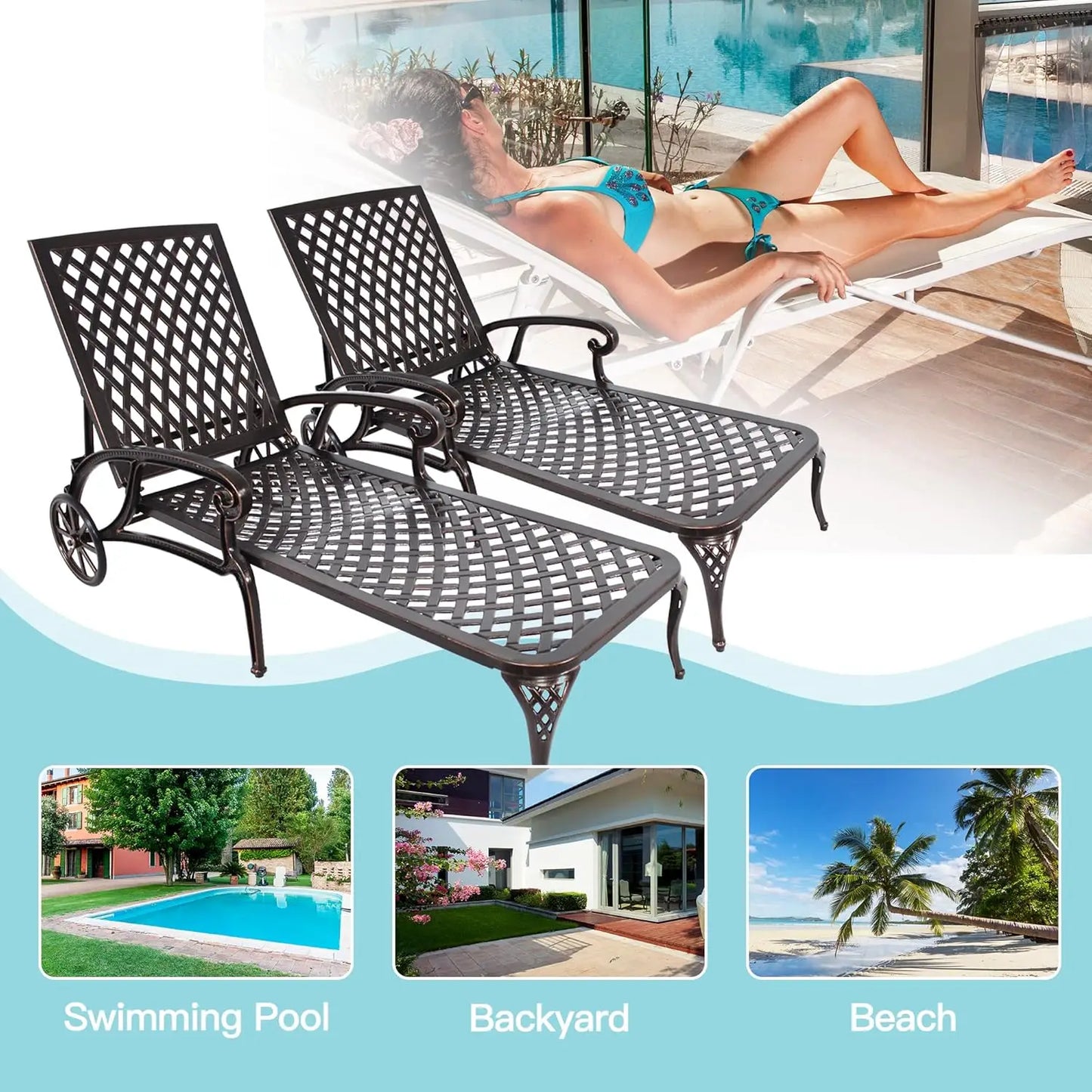 Chaise Lounge Chair Outdoor, Poolside Lounger Set of 2