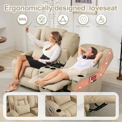 65.5" RV Loveseat Recliner Double Recliner RV Sofa & Console