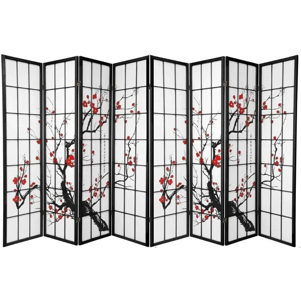 8 Panel Screen Room Divider, Panel Plum Blossom Design