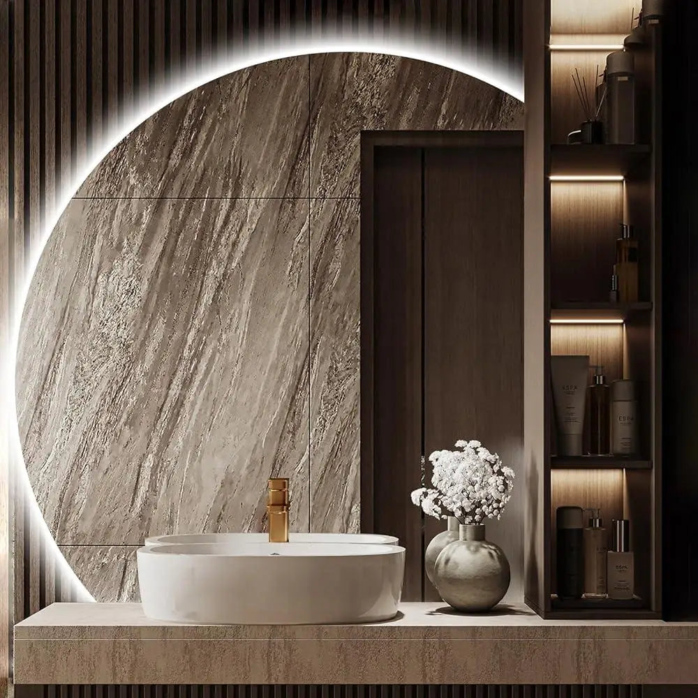 35 Inch Half Moon LED Mirror Backlit Anti-Fog