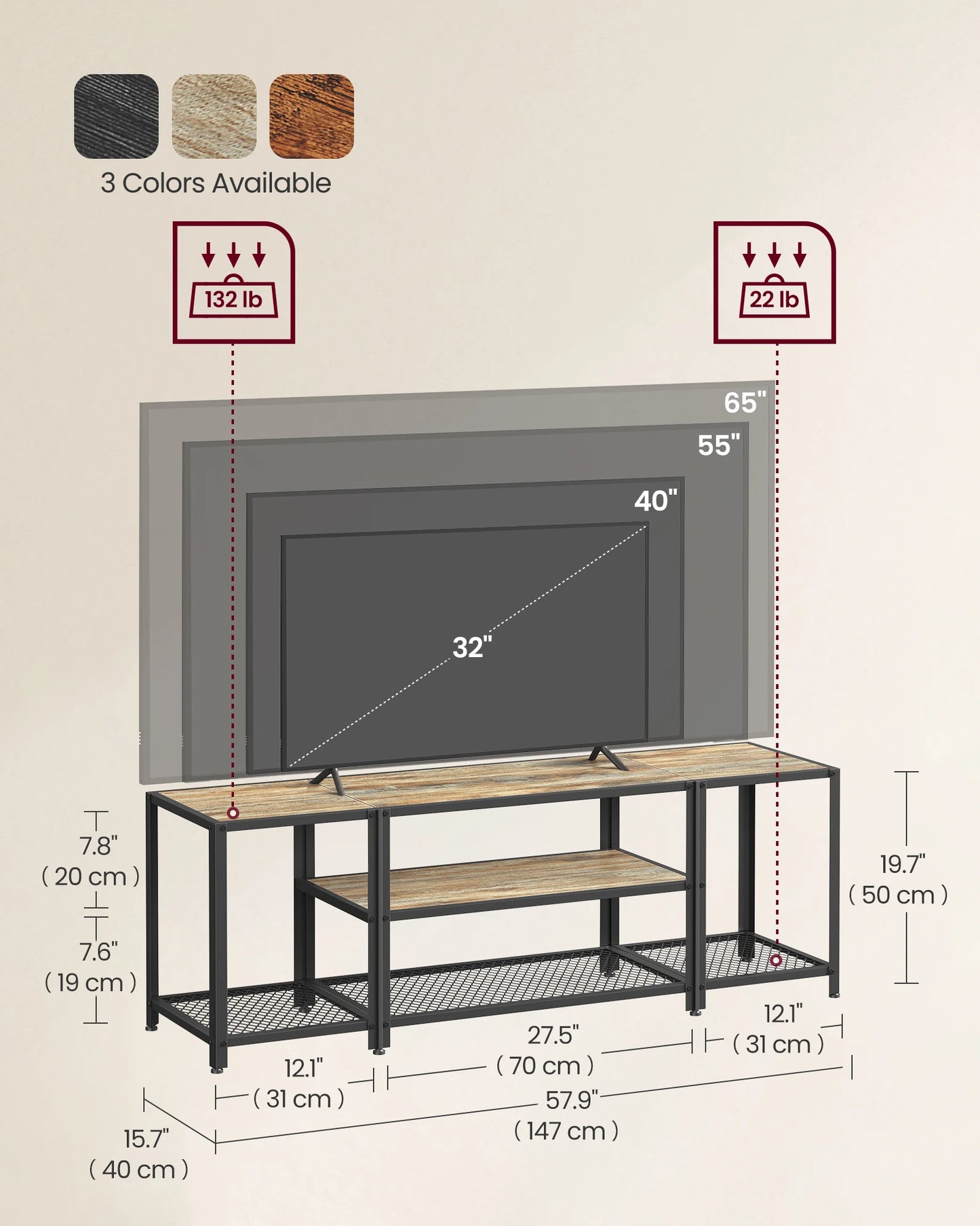 VASAGLE Modern TV Stand for TVs to 65 Inches