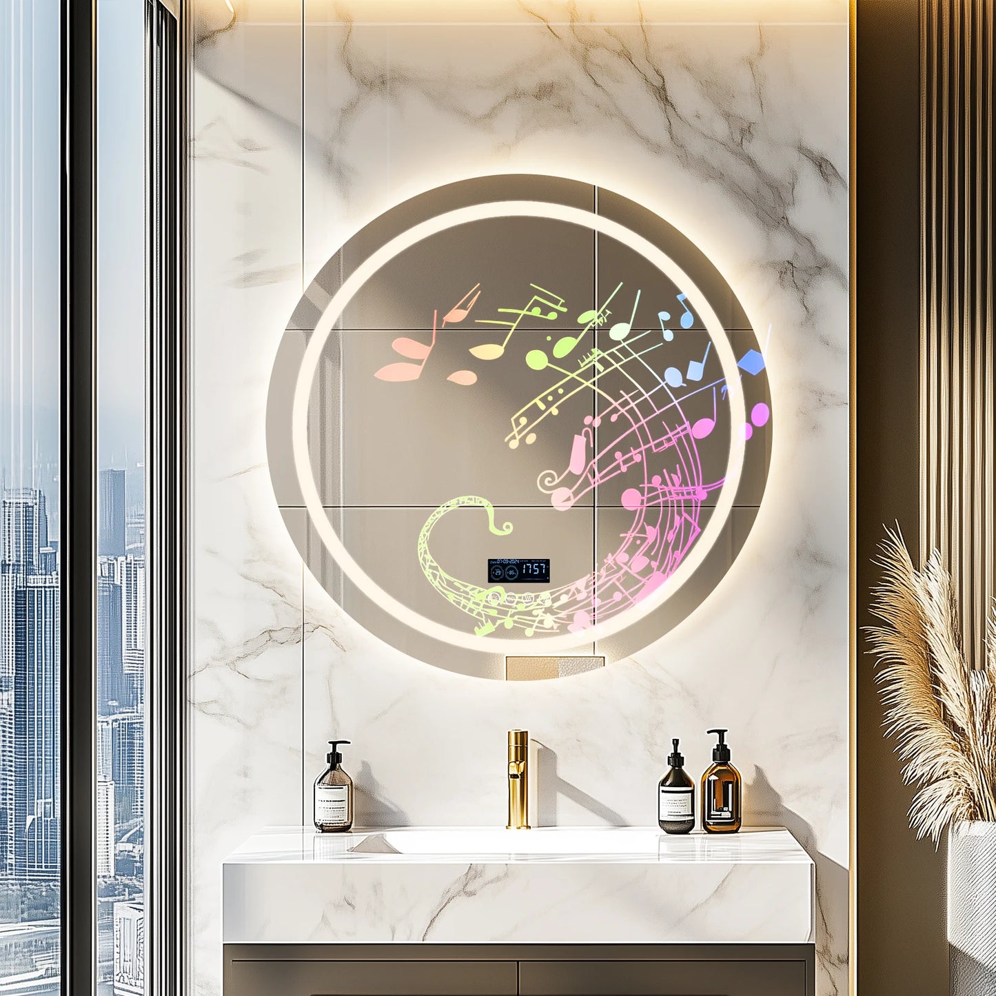 Led Bathroom Mirror, Lights,32"x32" Bluetooth Speaker Anti-Fog