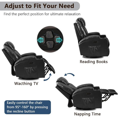 Power Swivel Rocker Recliner Massage Home Theater Seating