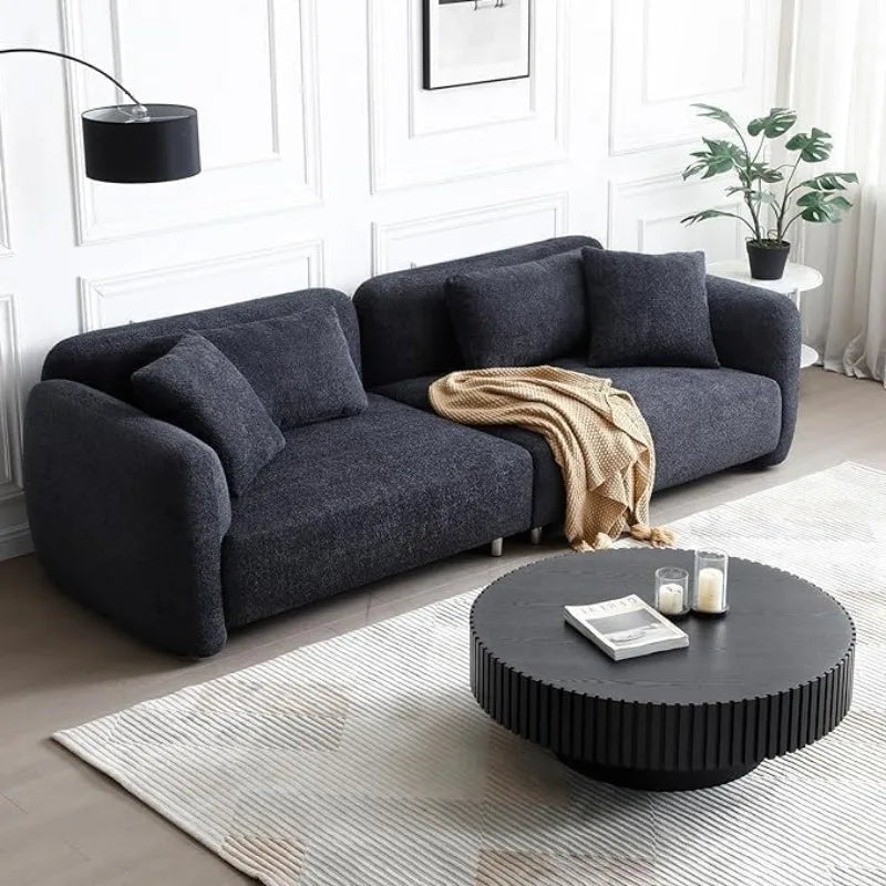39.37'' Black Round Coffee Table, Handcrafted Fluted Circle Drum