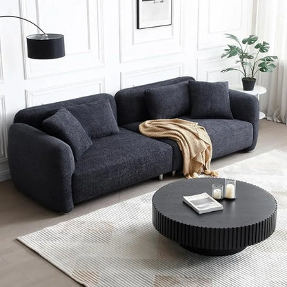 39.37'' Black Round Coffee Table, Handcrafted Fluted Circle Drum