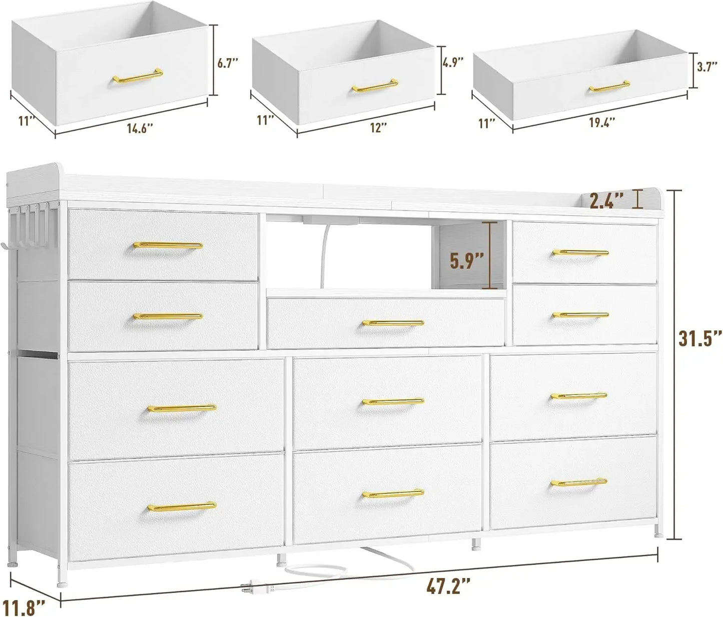 Dresser for Bedroom with 11 Drawers for 60" TV Stand