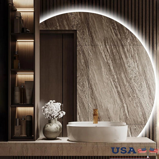 35 Inch Half Moon LED Mirror Backlit Anti-Fog