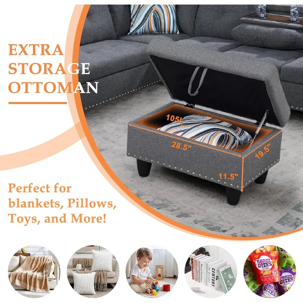 Sectional Sofa Couch, Modern 4-Seaters Living Room Sets