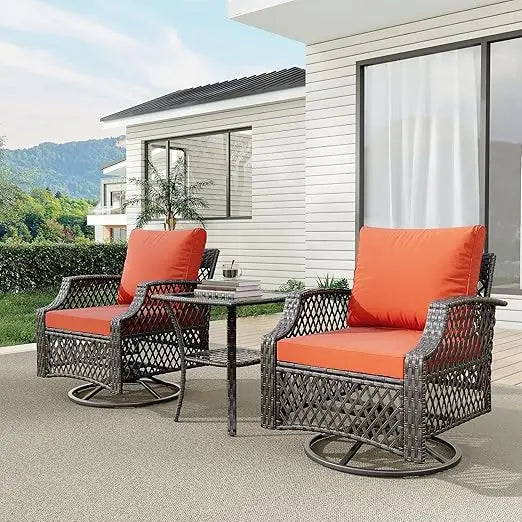 3 Piece Outdoor Swivel Chair, Wicker Patio Bistro Set