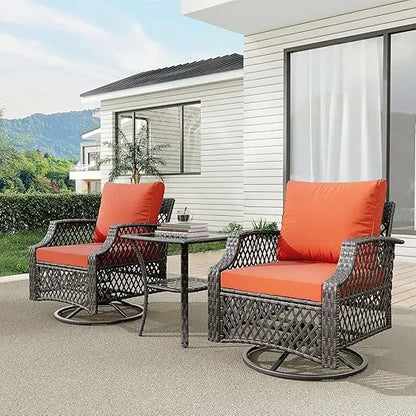 3 Piece Outdoor Swivel Chair, Wicker Patio Bistro Set