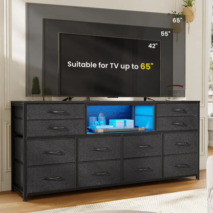 LED TV Stand Dresser for Bedroom w/Power Outlets
