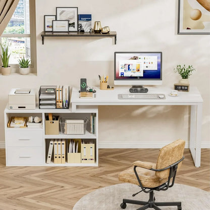 L Shaped Desk with Drawers&Shelves, 55'' Corner Desk