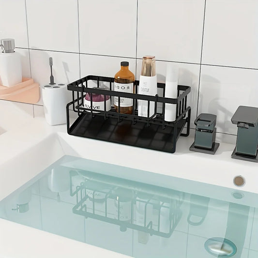 Multi-Functional Sink Caddy Organizer 9.1"Wide for Kitchen Storage Sponge Drain Rack with Dishcloth Holder for Space Saving