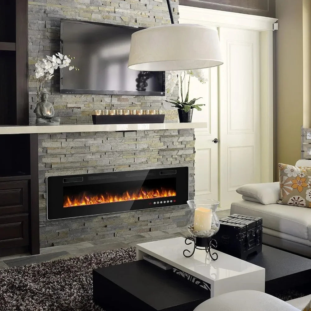 72 Inch Linear Electric Fireplace, Recessed Wall Mounted Fireplace