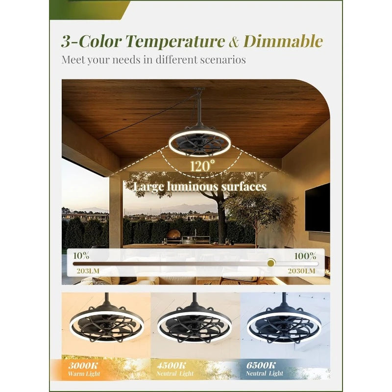 Outdoor Ceiling Fan with Light for Patios, 20" Weatherproof