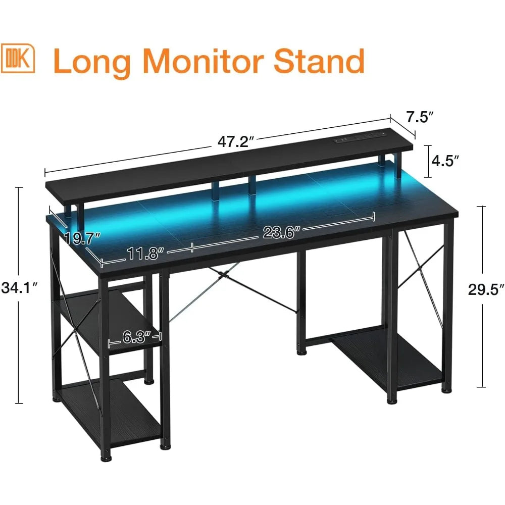 48 inch Gaming Desk with LED Lights & Power Outlets