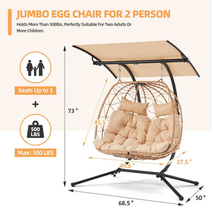 Oversized Double Egg Chair, Adjustable Canopy Swing Chair