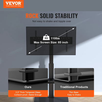 SucceBuy TV Stand Mount Swivel TV Stand for 32-55/ 65/ 85 inch TV Height Adjustable Portable Floor TV Stand Max VESA 600x800mm