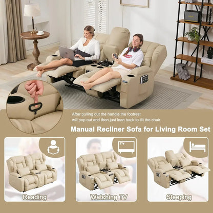 65.5" RV Loveseat Recliner Double Recliner RV Sofa & Console
