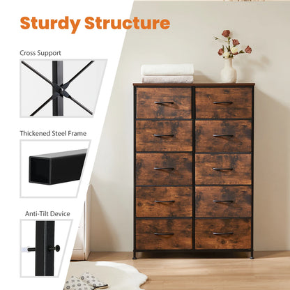 Bedside Table For Bedroom, 10 Fabric Drawers Wardrobe Closet