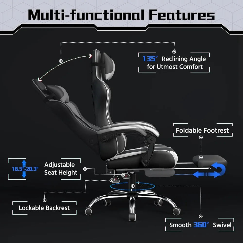 Office Chair w/Massage Lumbar Support & Footrest Height  Adjustable