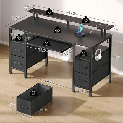 Computer Desk 47.2"" With Led Lights & Power Outlets