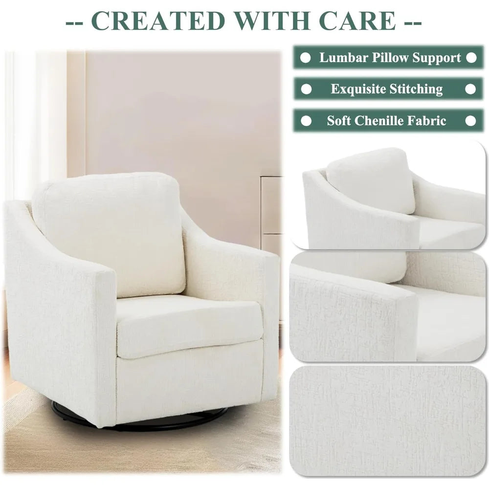 Swivel Accent Chair, 360° Rotation Chenille Fabric Upholstered Armchair