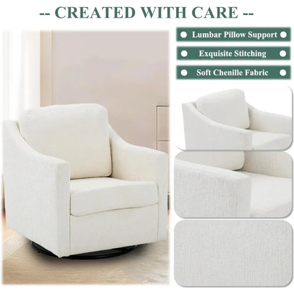 Swivel Accent Chair, 360° Rotation Chenille Fabric Upholstered Armchair