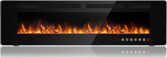 72 Inch Linear Electric Fireplace, Recessed Wall Mounted Fireplace