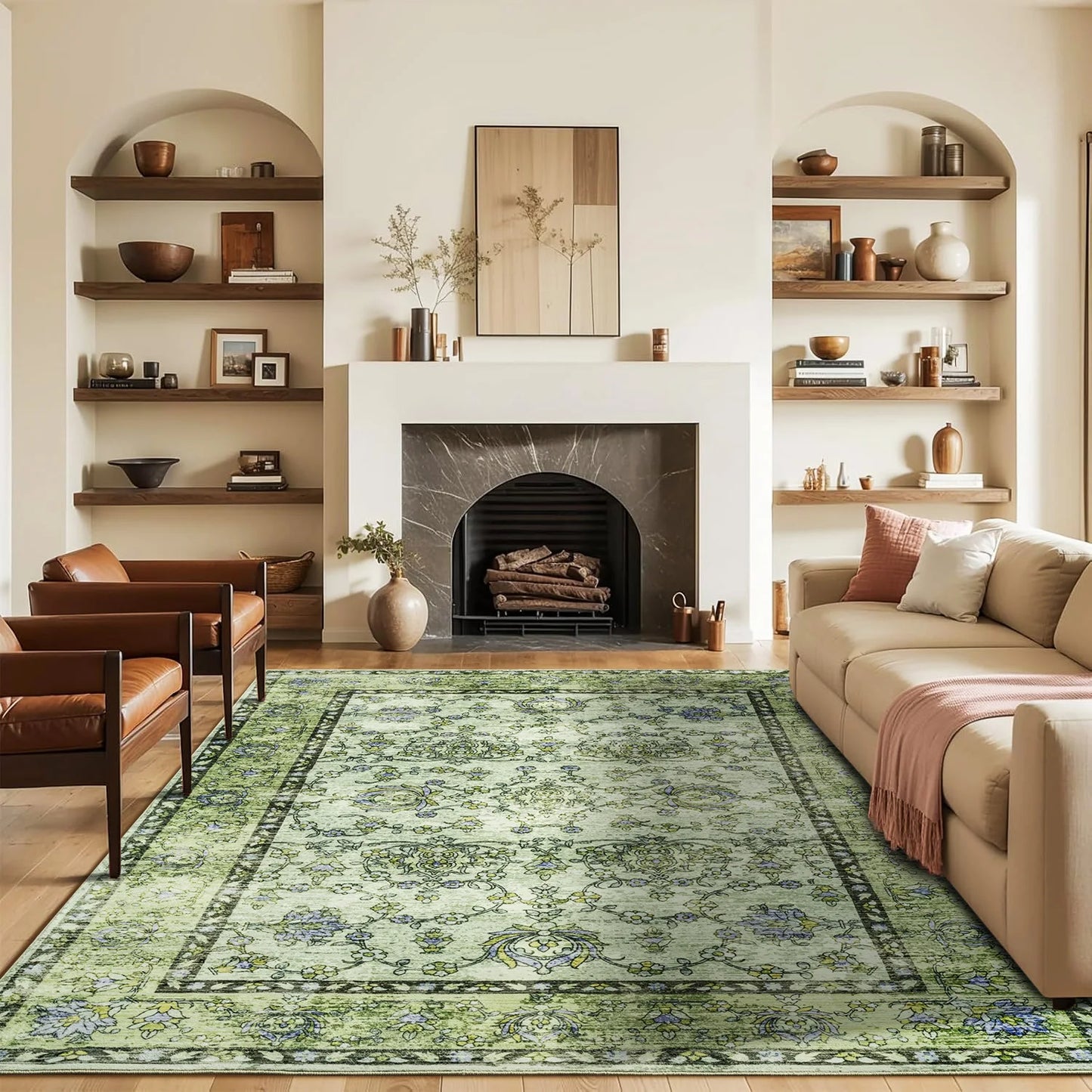 Area Vintage Rug, Machine Washable, Non-Slip Carpet