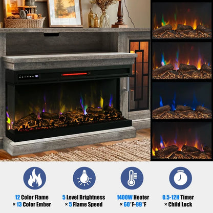 75" Electric Fireplace TV Stand, Modern Media Entertainment Center
