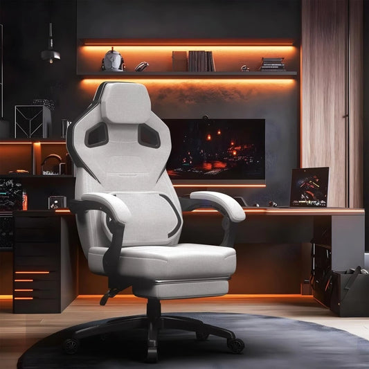 Fabric Gaming Chair with Footrest, Big and Tall