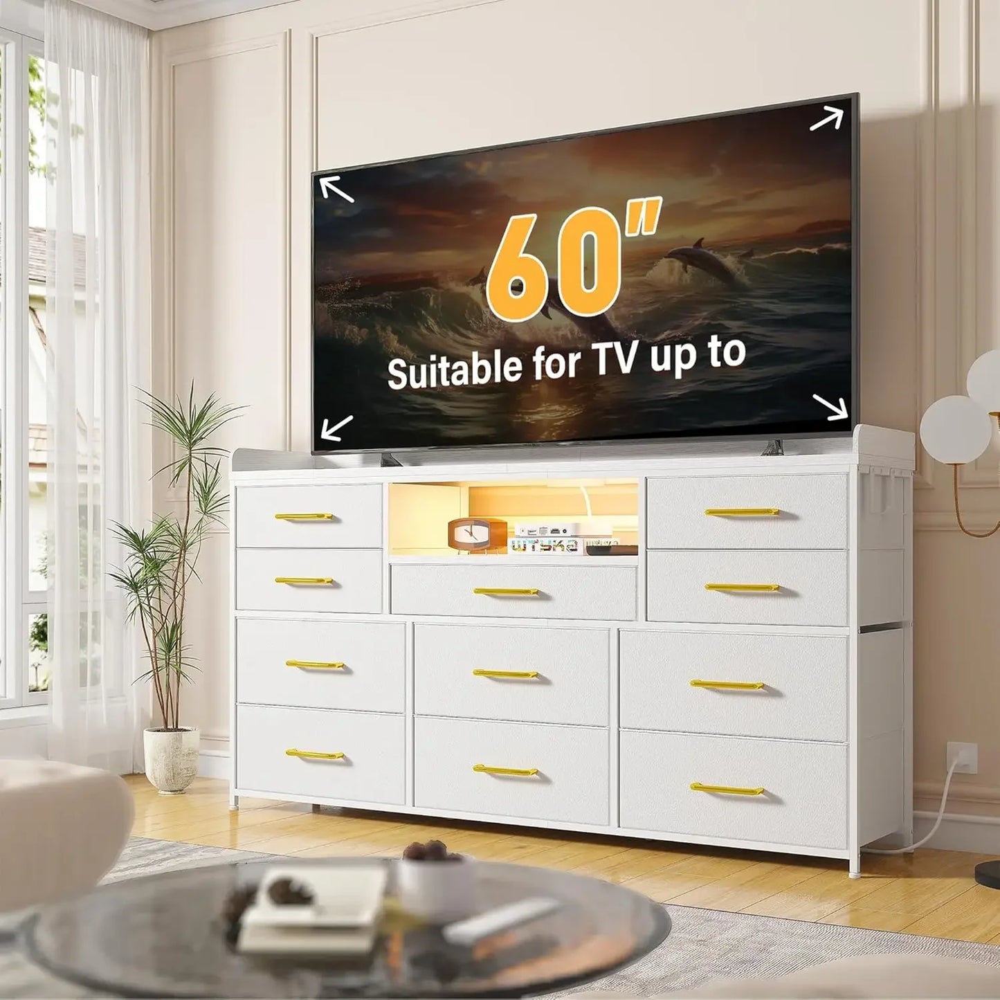Dresser for Bedroom with 11 Drawers for 60" TV Stand