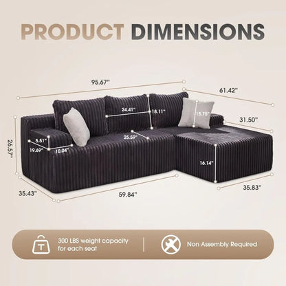Modular Sectional L-Shape Couch 3 Seat Modular Sofa