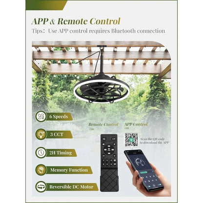 Outdoor Ceiling Fan with Light for Patios, 20" Weatherproof