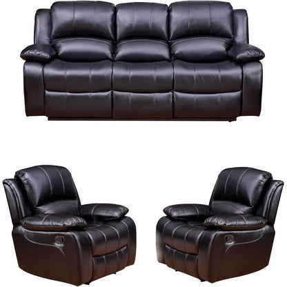 Bonded Leather Recliner Set, Sofa, Chair, Elevating Footrest.