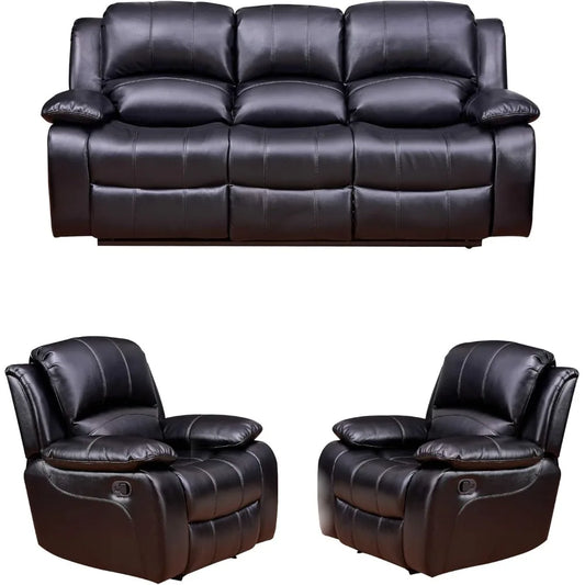 Bonded Leather Recliner Set, Sofa, Chair, Elevating Footrest.