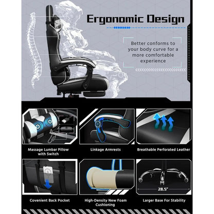 Office Chair w/Massage Lumbar Support & Footrest Height  Adjustable
