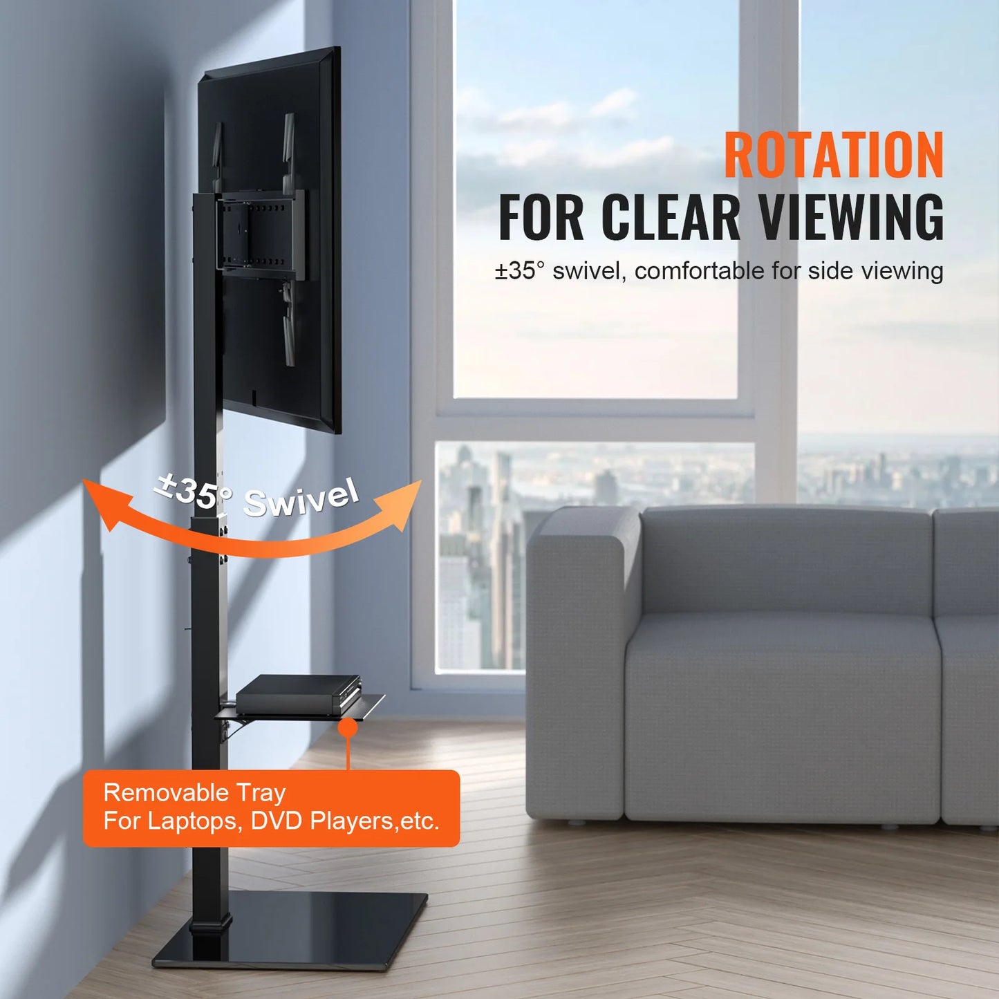 SucceBuy TV Stand Mount Swivel TV Stand for 32-55/ 65/ 85 inch TV Height Adjustable Portable Floor TV Stand Max VESA 600x800mm